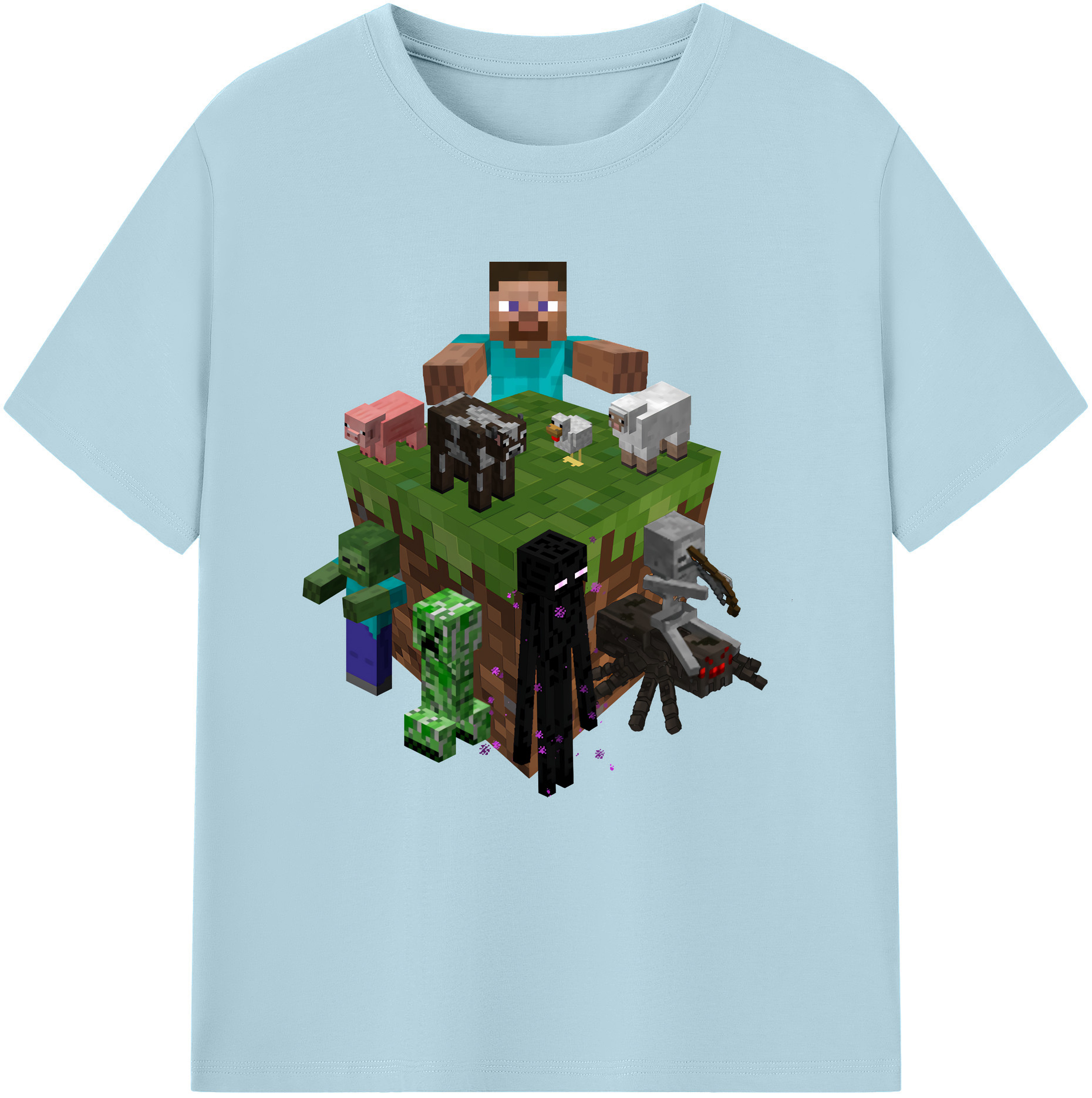 （画像用） マインクラフト ブロックの世界 Minecraft MC Block world 綿100％半袖Tシャツ（フロントプリント）